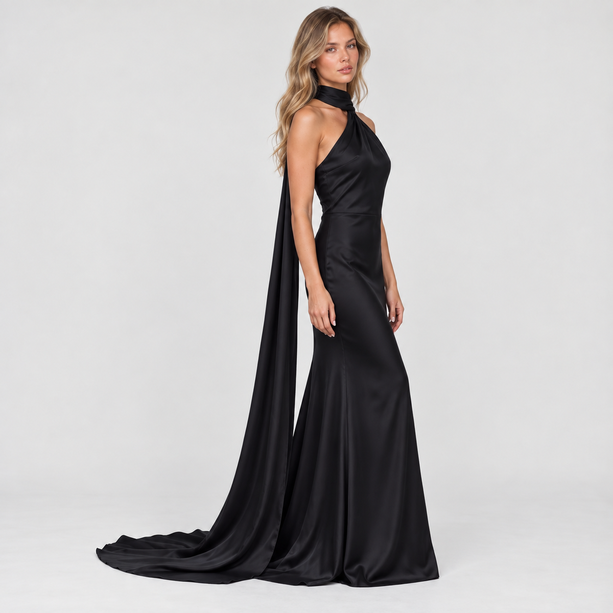 Satin Halter Maxi Dress