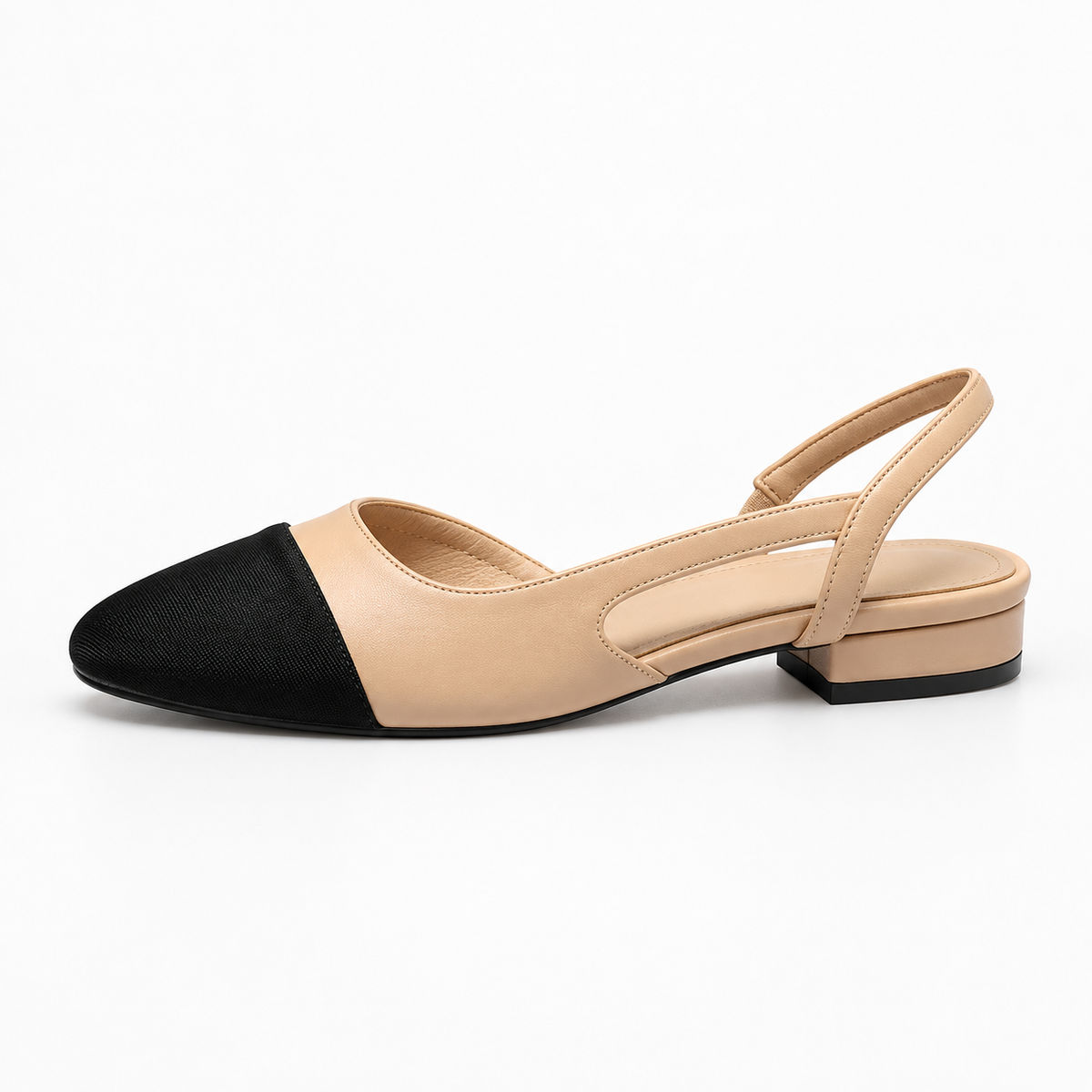 Two-Tone Slingback Flats — Beige/Black — front view