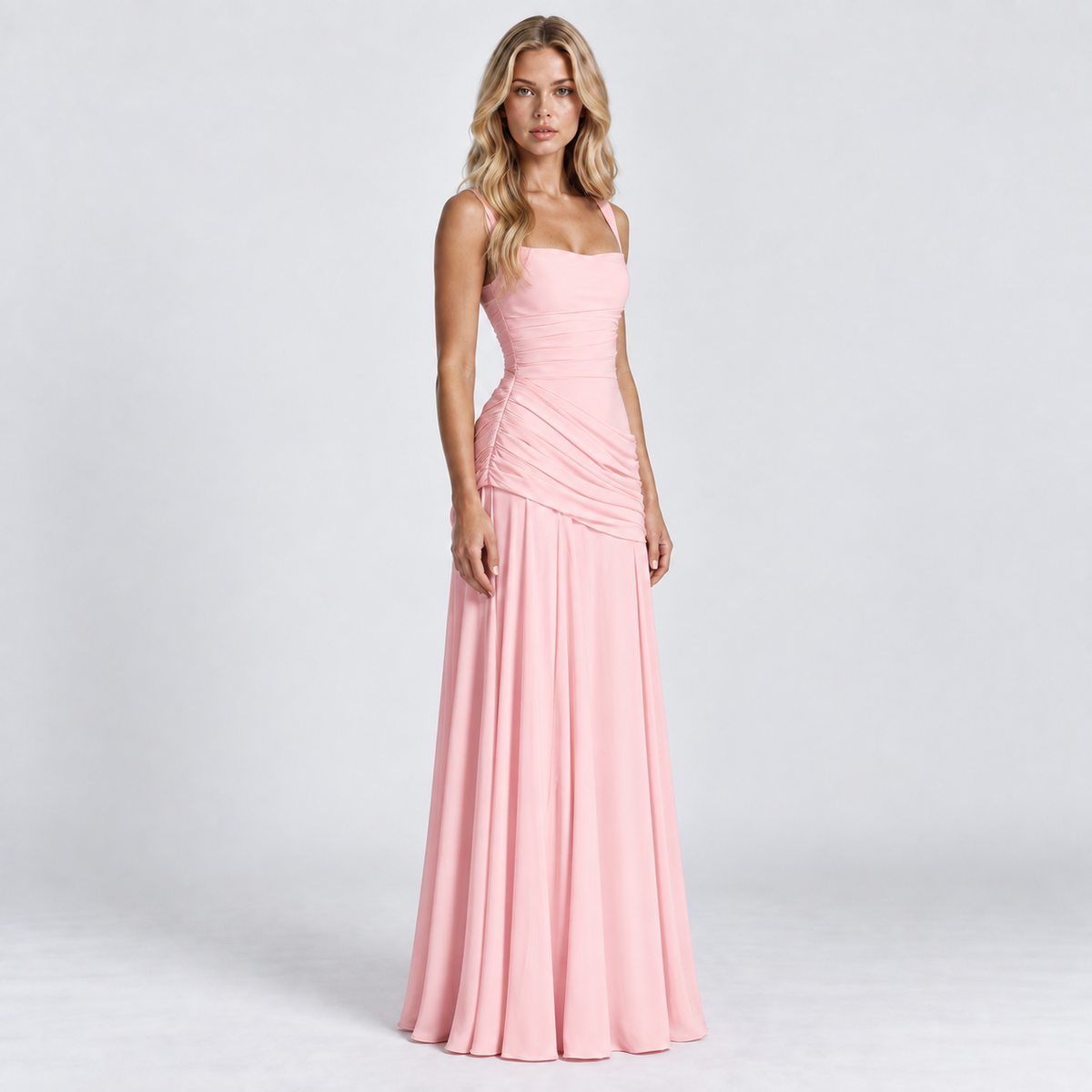 Women's Ruched Chiffon Maxi Dress