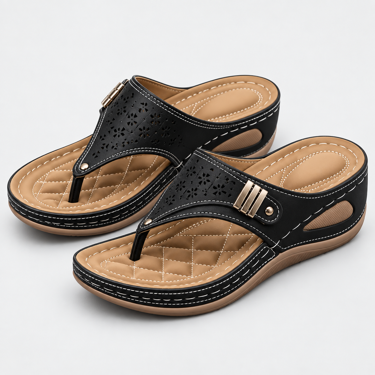 Women's Quilted Orthopedic Comfort Wedge Thong Sandals