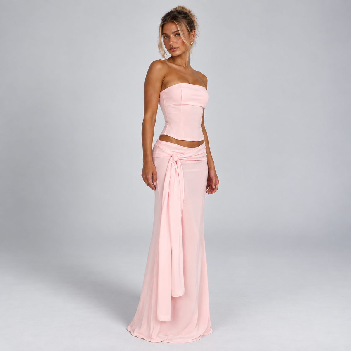 Women's Strapless Corset Top & Wrap Maxi Skirt Set