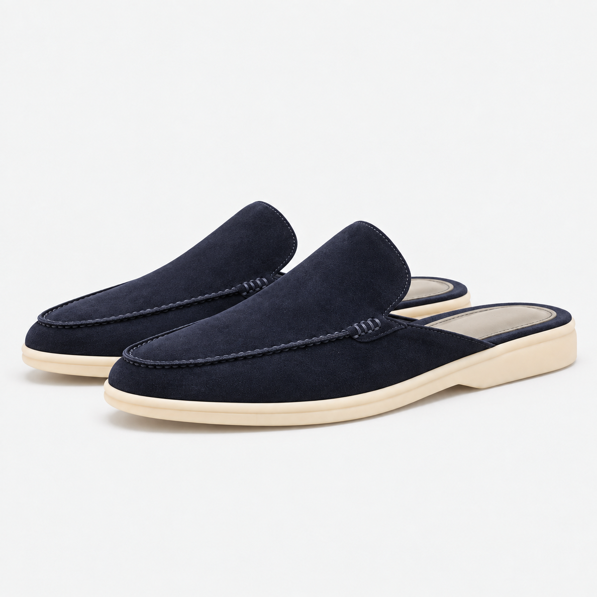 Men's Navy Suede Backless Mule Loafers