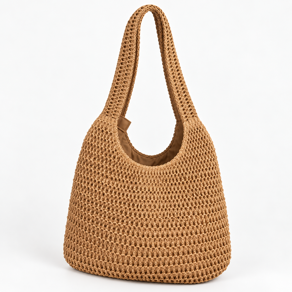Open-Weave Shoulder Tote Bag — Brown — front45 view