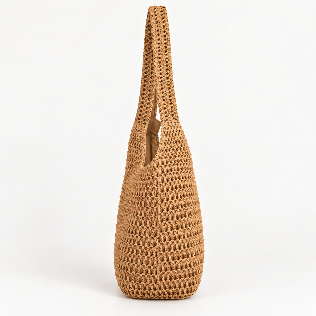 Open-Weave Shoulder Tote Bag — Brown — side view