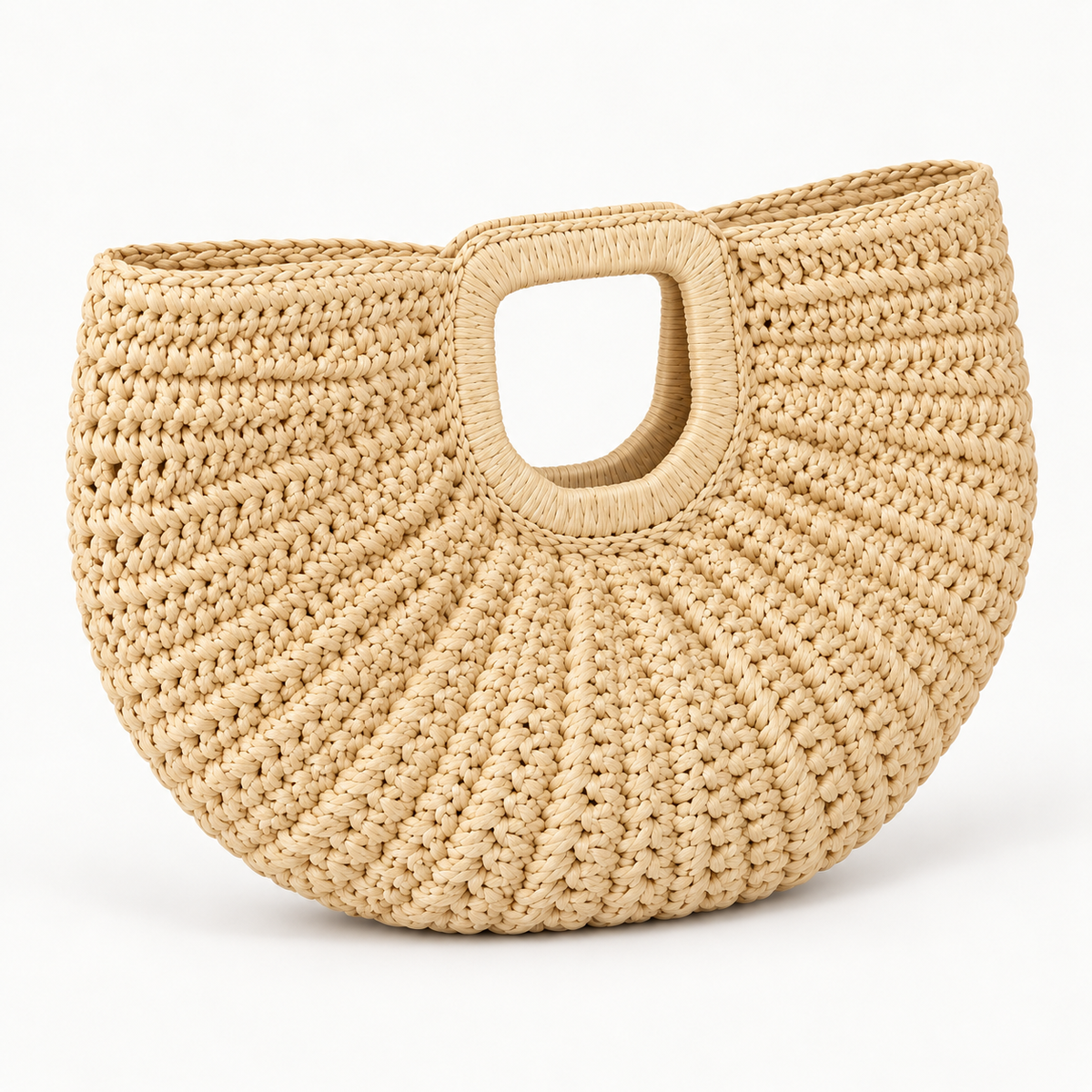 Half-Moon Woven Handbag — Beige — front45 view