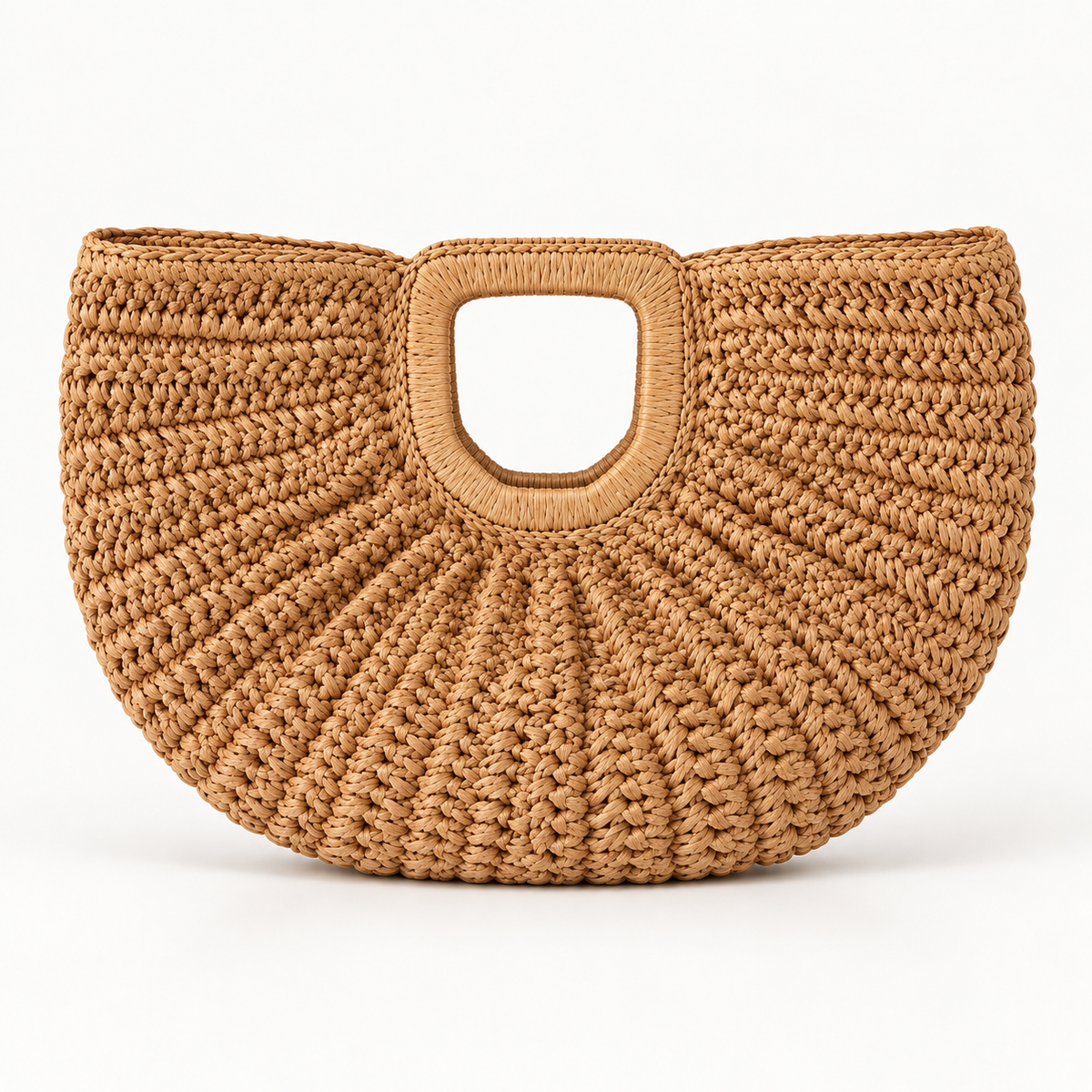 Half-Moon Woven Handbag — Brown — front view