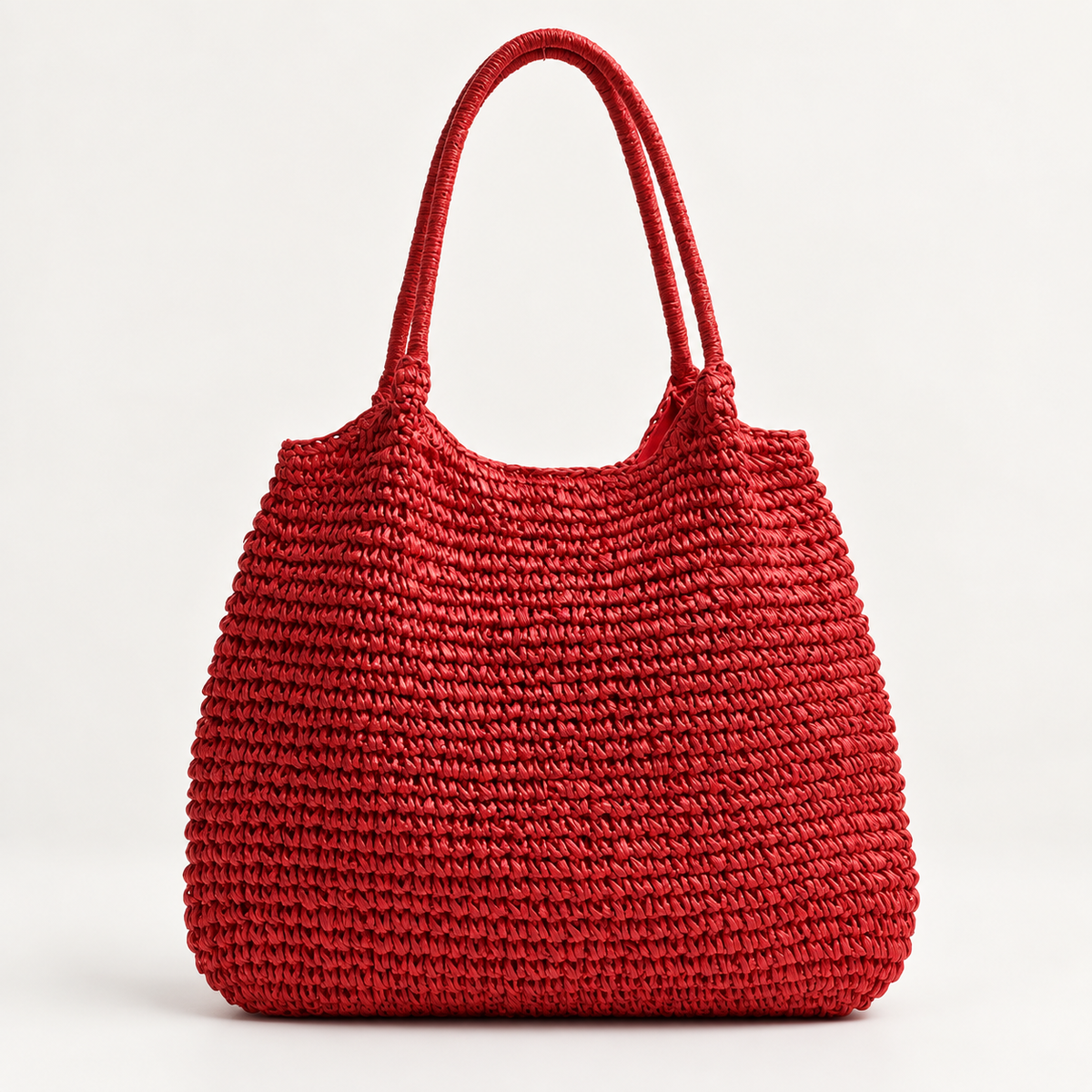 Woven Double-Handle Tote Bag — Red — front view