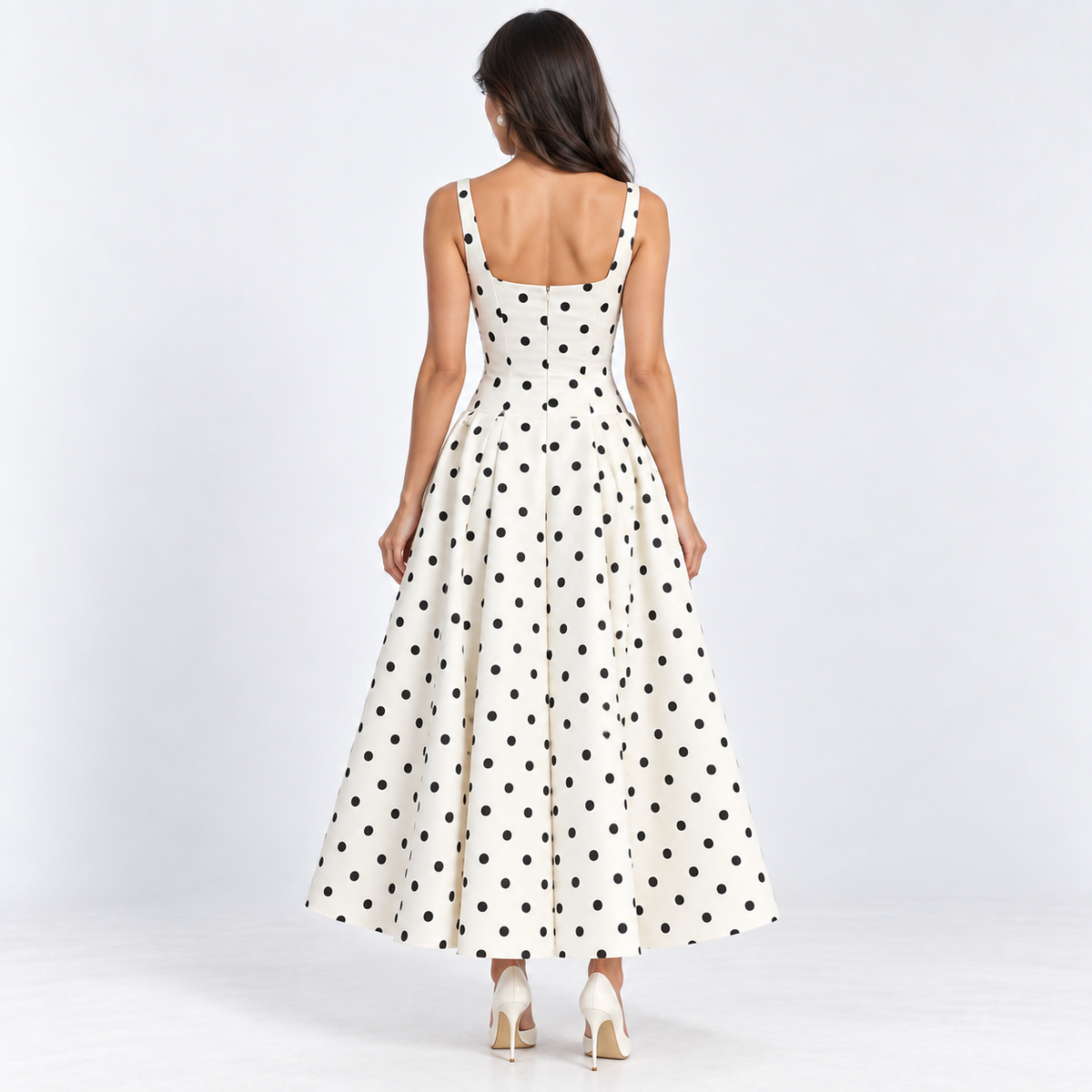 Women's Polka Dot Square-Neck Midi Dress — Polka Dot — back view