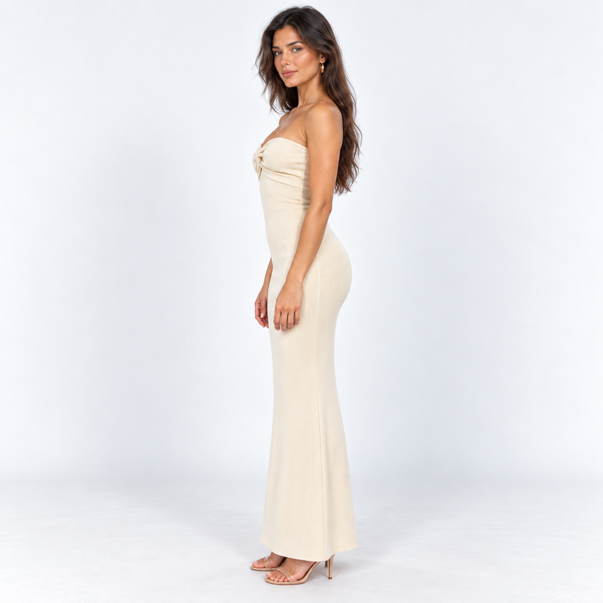 Women's Strapless Twist-Front Midi Dress — White — side view