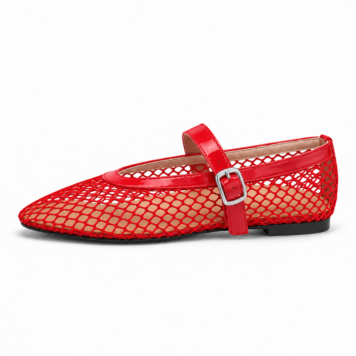 Women's Pointed Mesh Mary Jane Flats — Red — front view