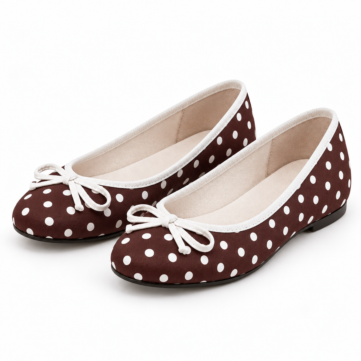 Women's Polka Dot Bow Ballet Flats — Brown — pair view