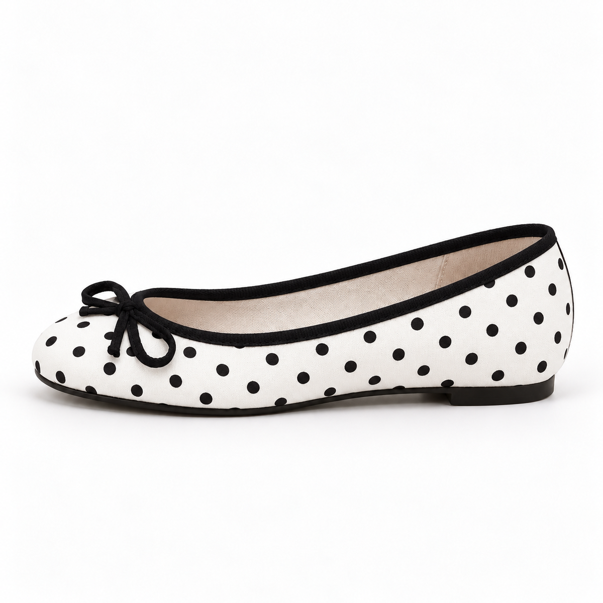 Women's Polka Dot Bow Ballet Flats — White — front view
