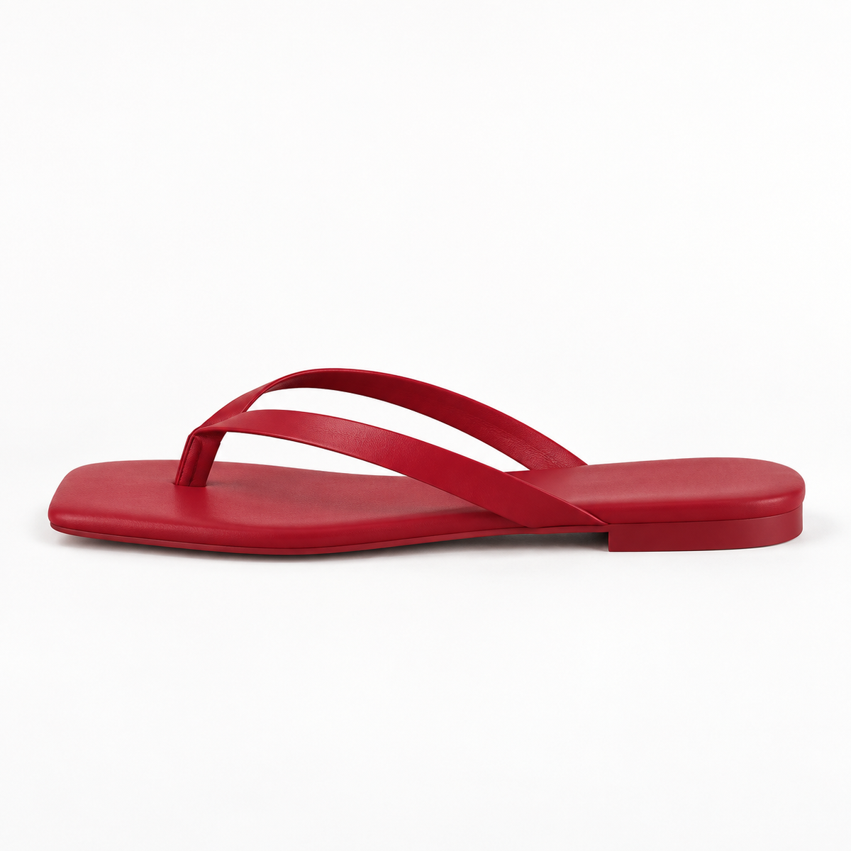 Slim-Strap Square-Toe Sandals — Red — front view