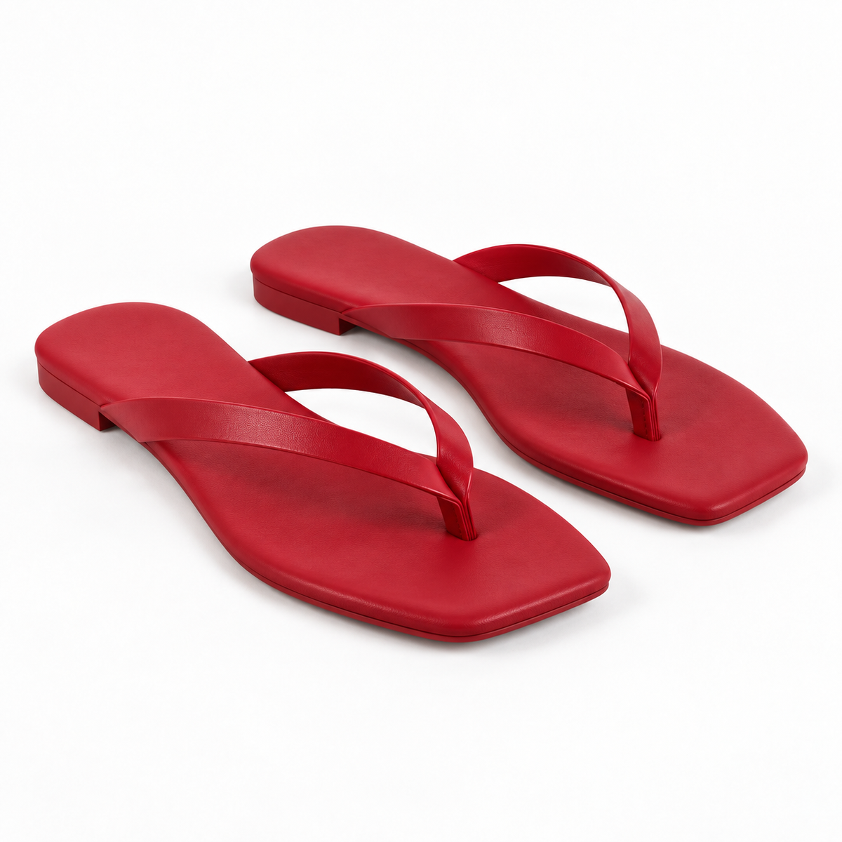 Slim-Strap Square-Toe Sandals — Red — pair view