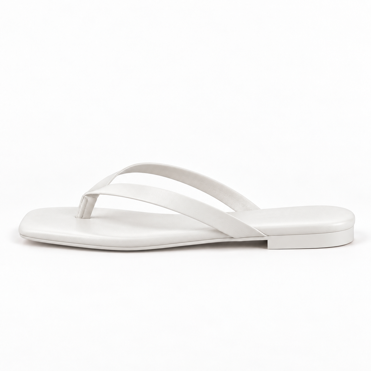 Slim-Strap Square-Toe Sandals — White — front view