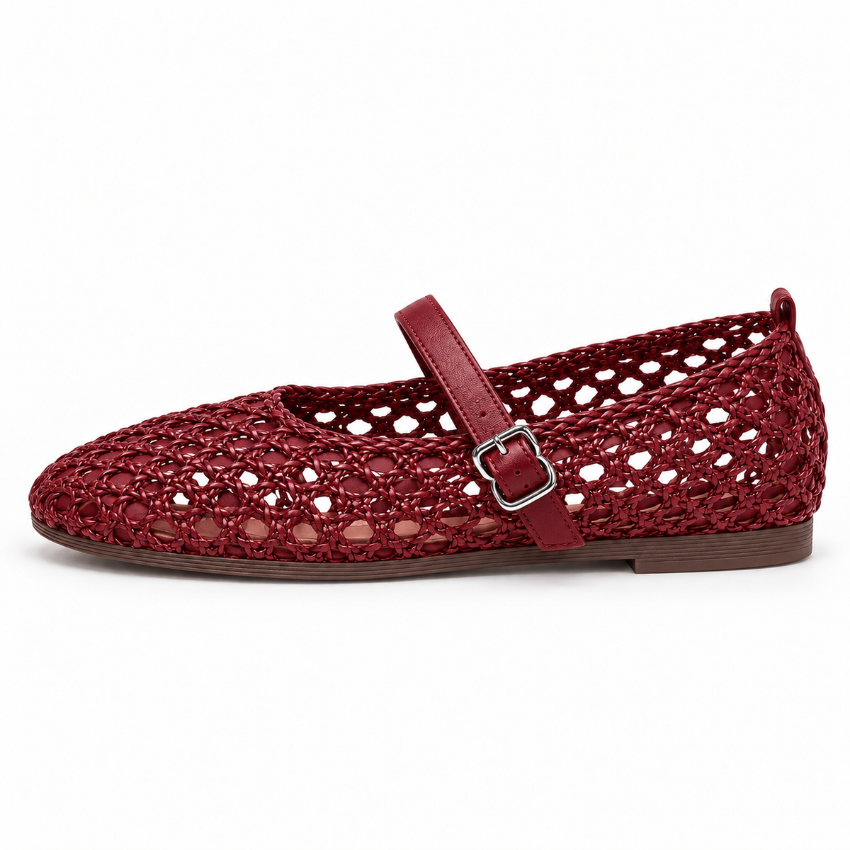 Woven Mary Jane Flats — Burgundy — front view