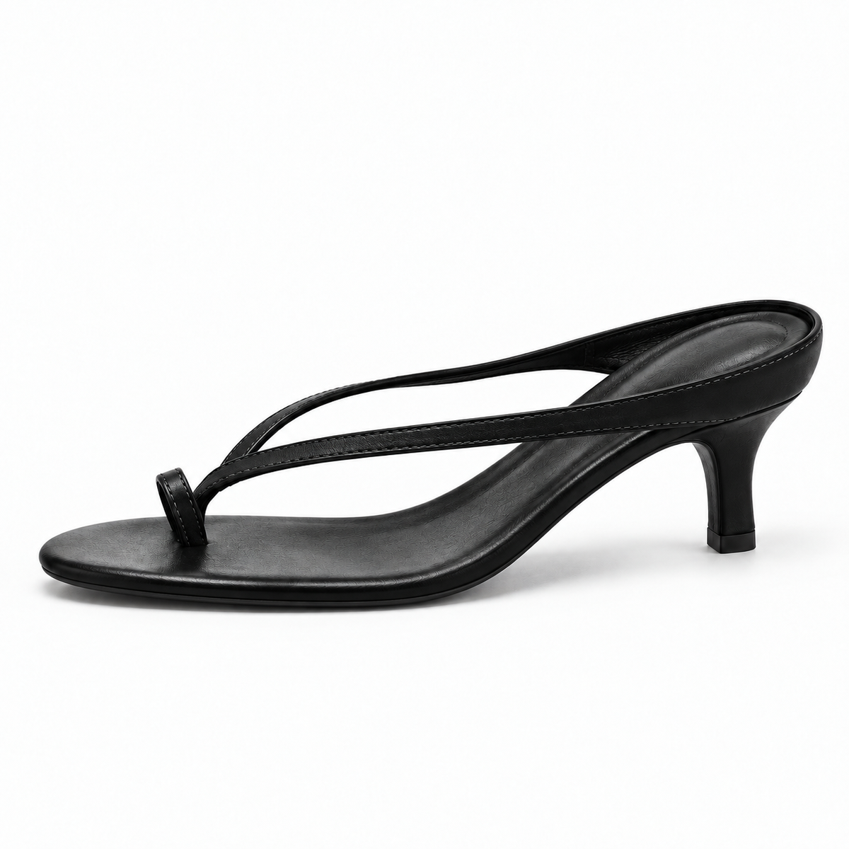 Minimal Thong Heeled Sandals — Black — front view