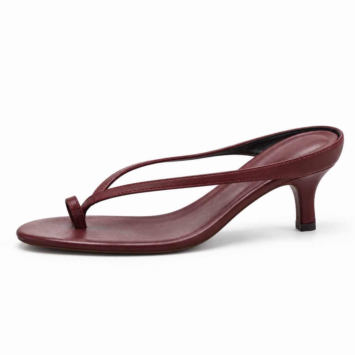 Minimal Thong Heeled Sandals — Burgundy — front view