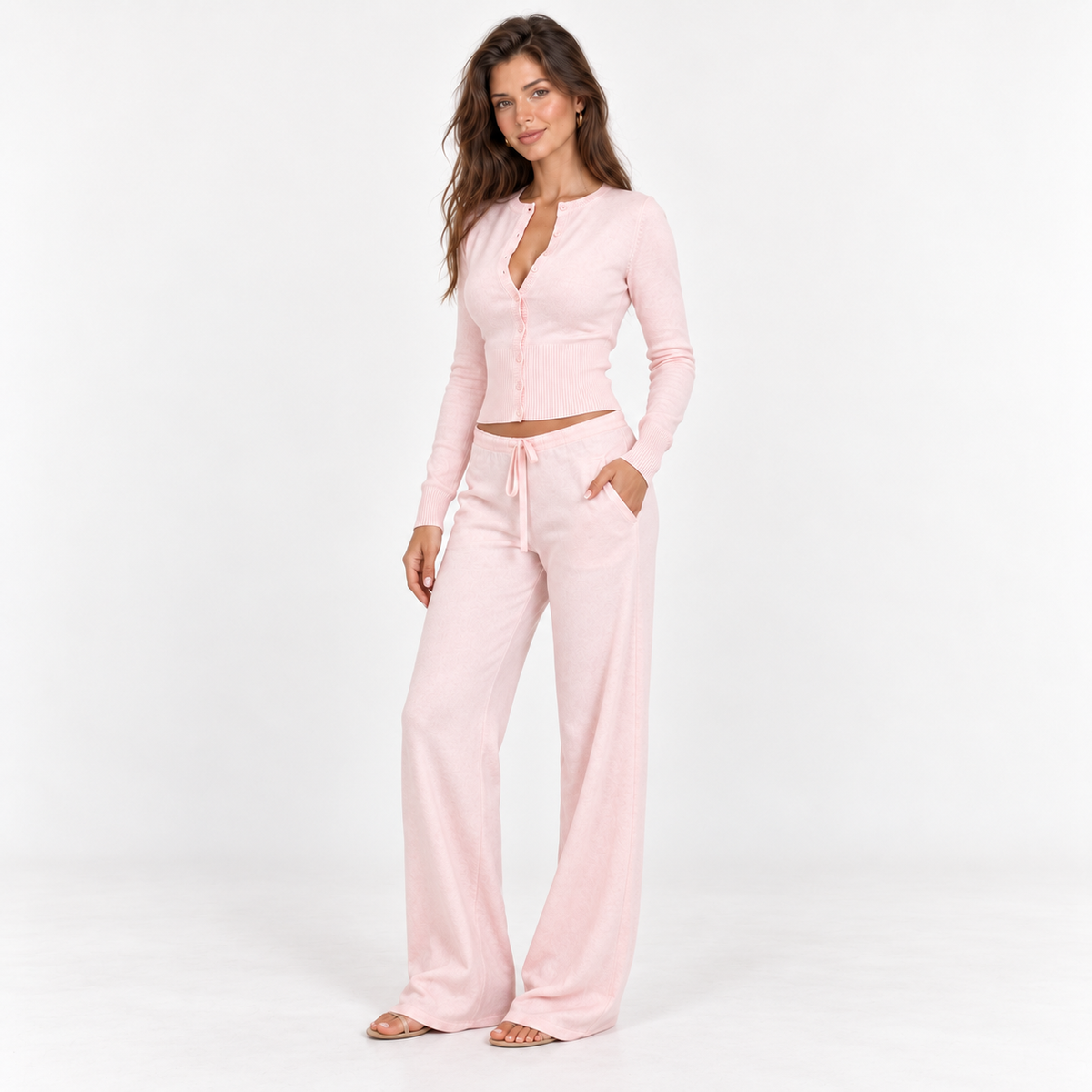 Button-Front Lounge Set — Baby Pink — front45 view