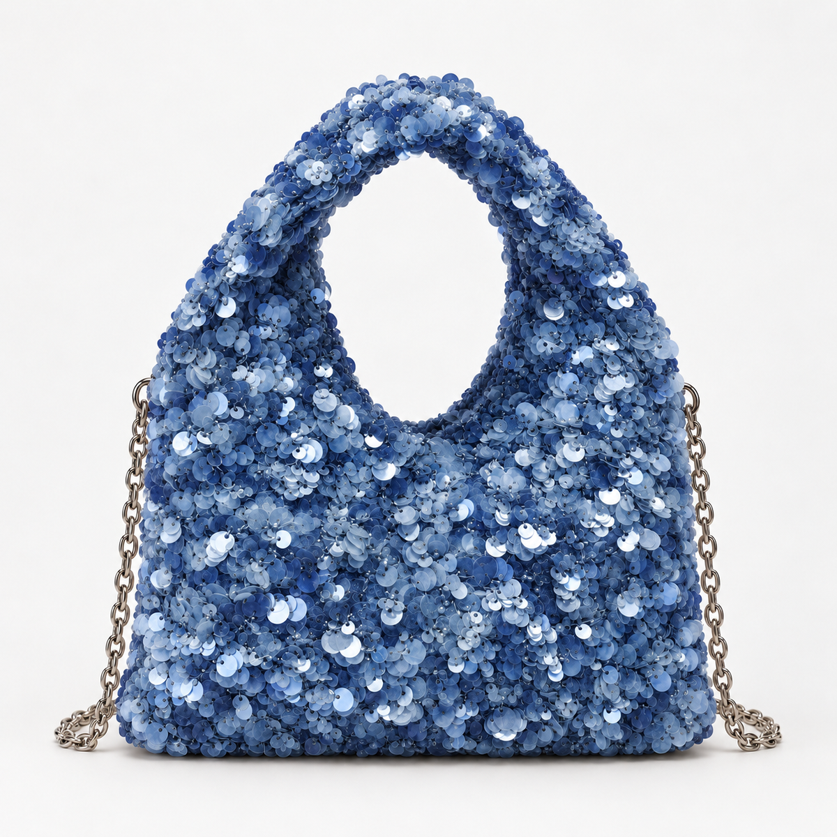 Sequin Mini Shoulder Bag — Blue — front view