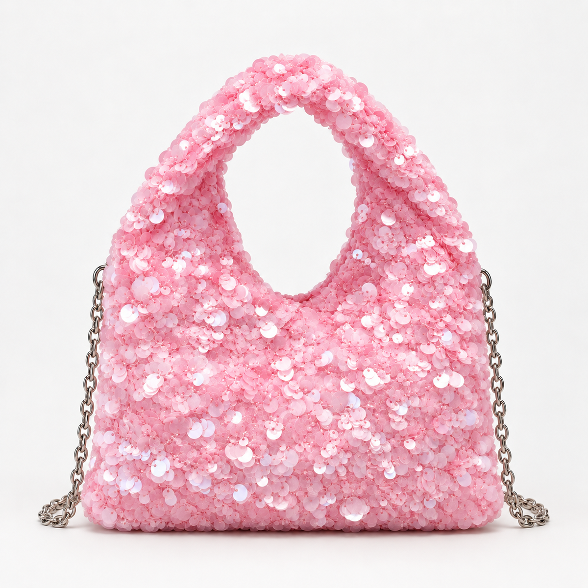 Sequin Mini Shoulder Bag — Pink — front view