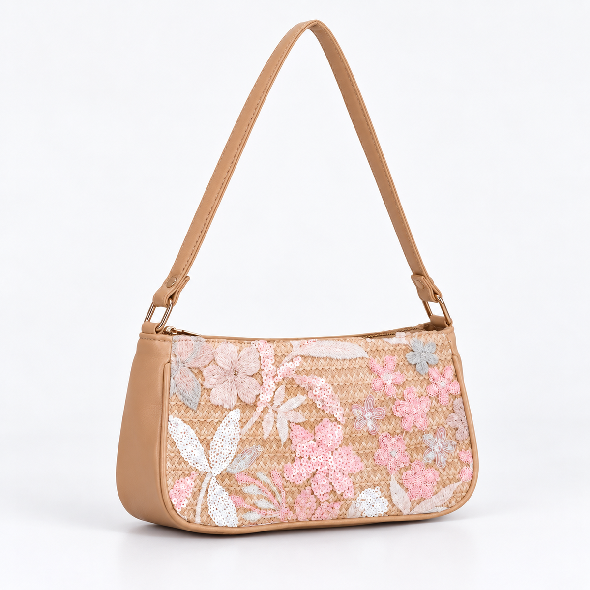 Floral Sequin Shoulder Bag — No. 1 — front45 view