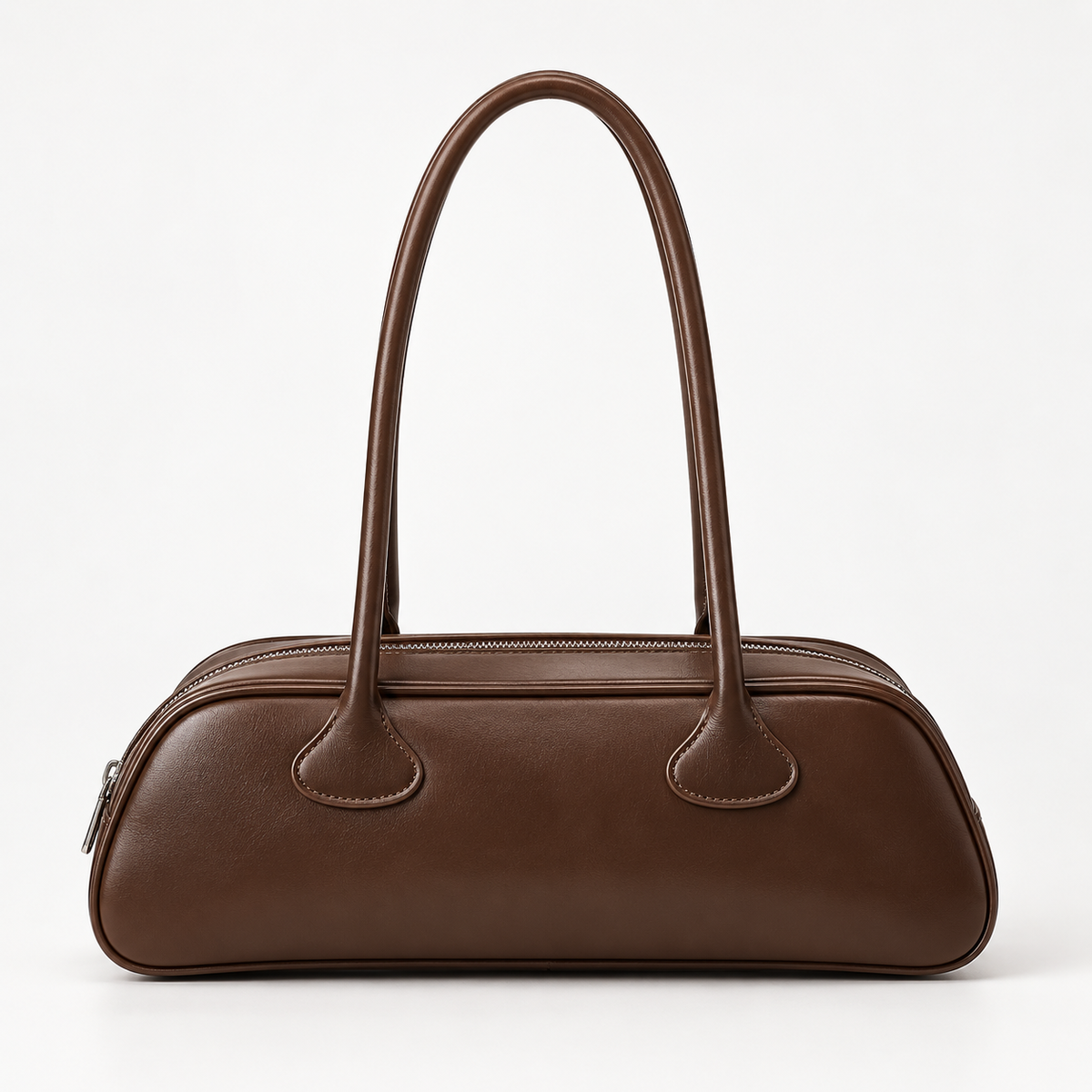 Long-Handle Shoulder Bag — Brown — front view
