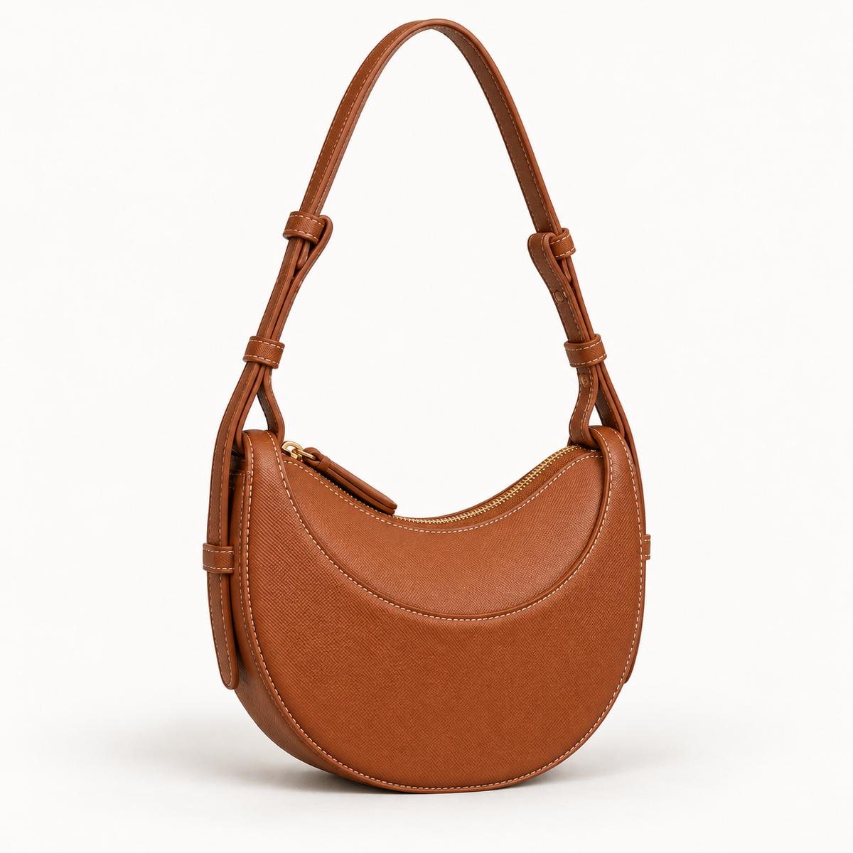 Crescent Shoulder Bag — Tan — front45 view