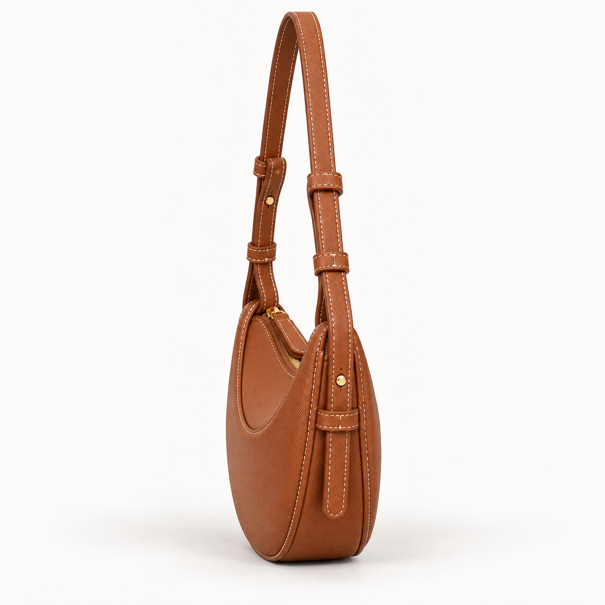 Crescent Shoulder Bag — Tan — side view