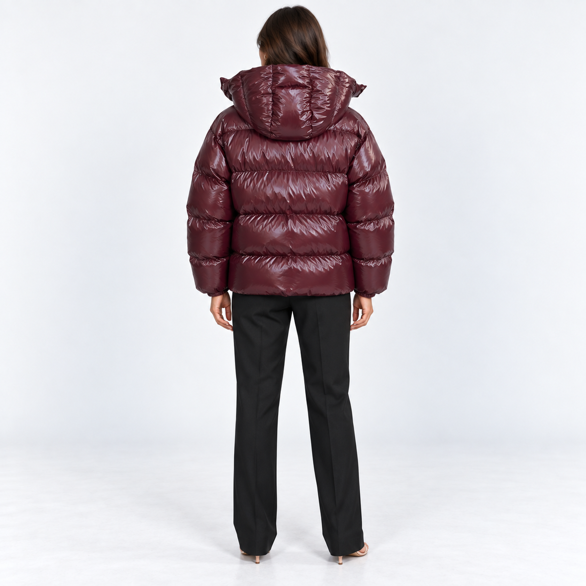 Hooded Puffer Jacket — Burgundy — back view