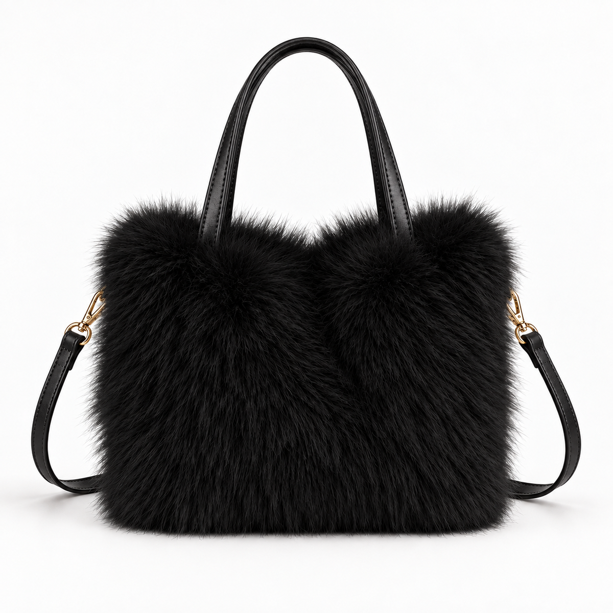 Faux-Fur Mini Tote — Black — front view
