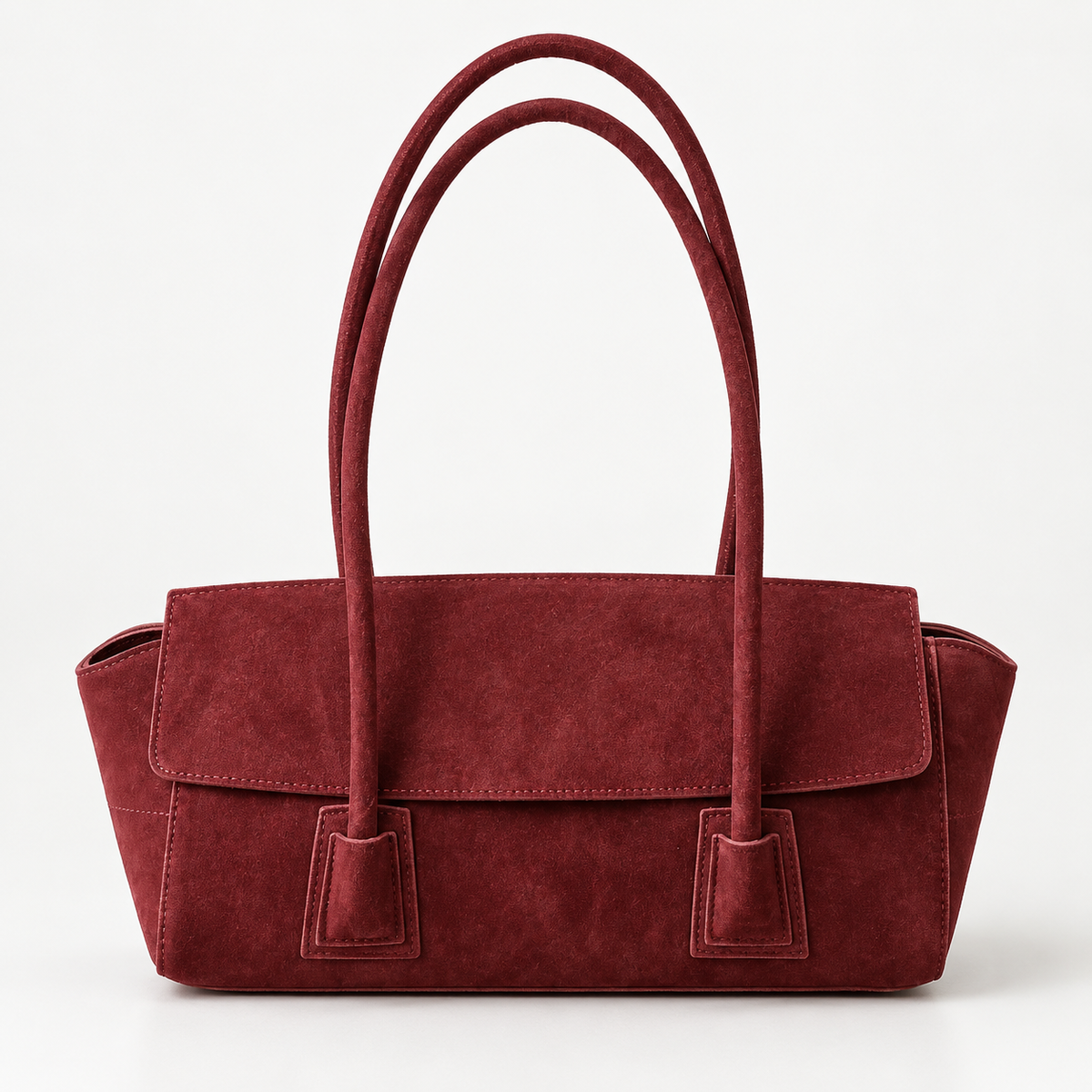Suede-Effect Flap Shoulder Bag — Red — front view