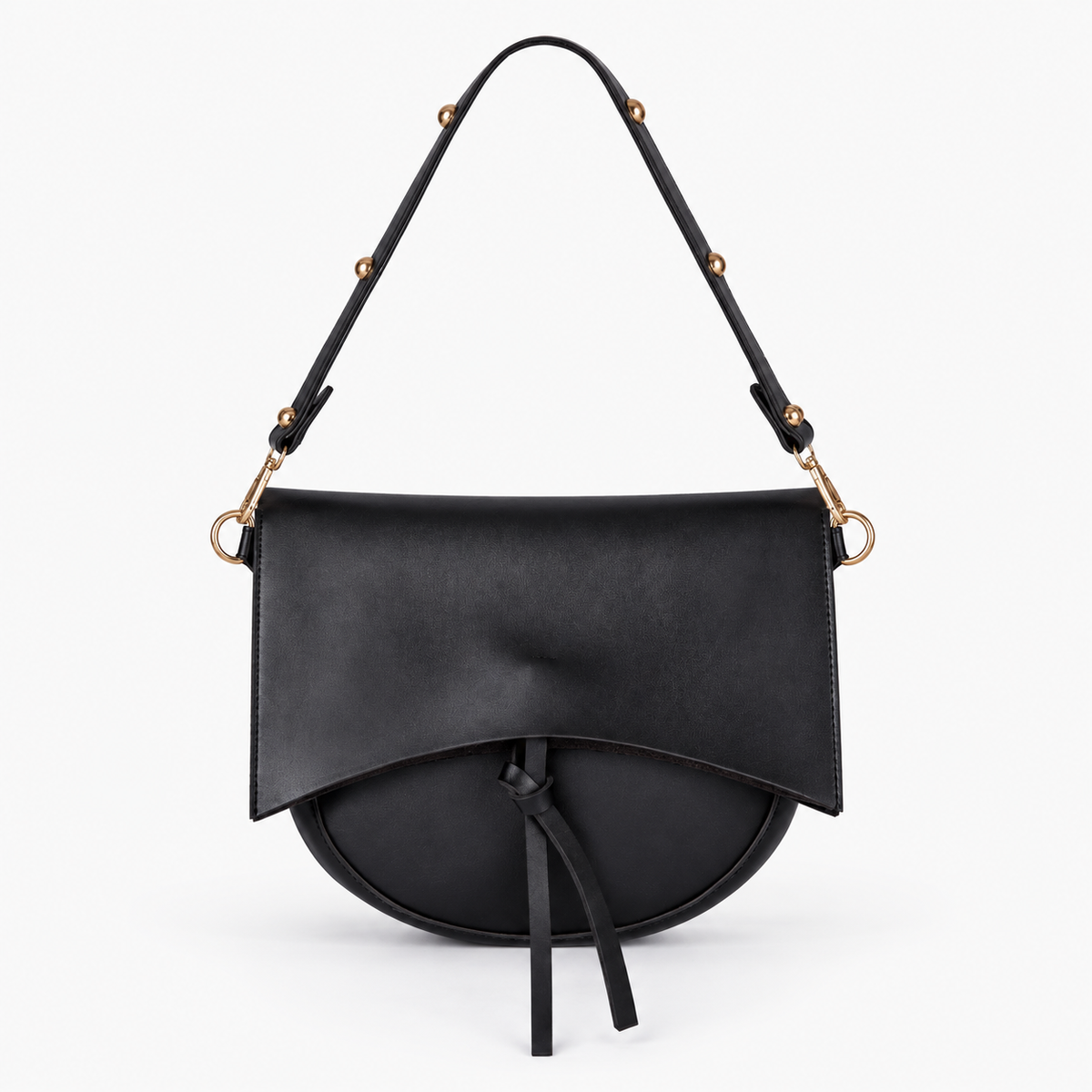 Curved Flap Crossbody Bag — Black — front view