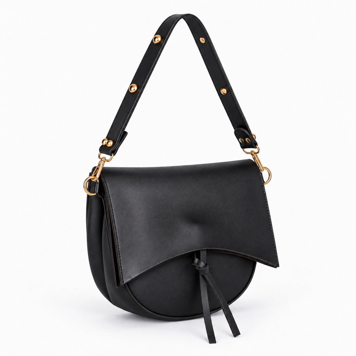 Curved Flap Crossbody Bag — Black — front45 view