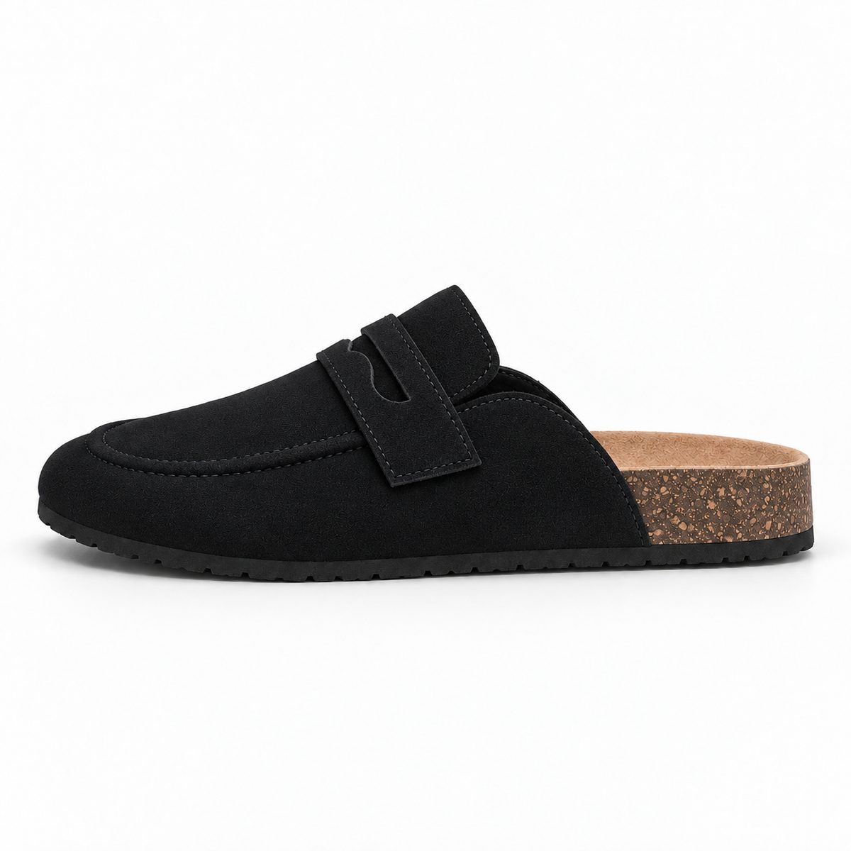 Suede-Effect Loafer Mules — Black — front view