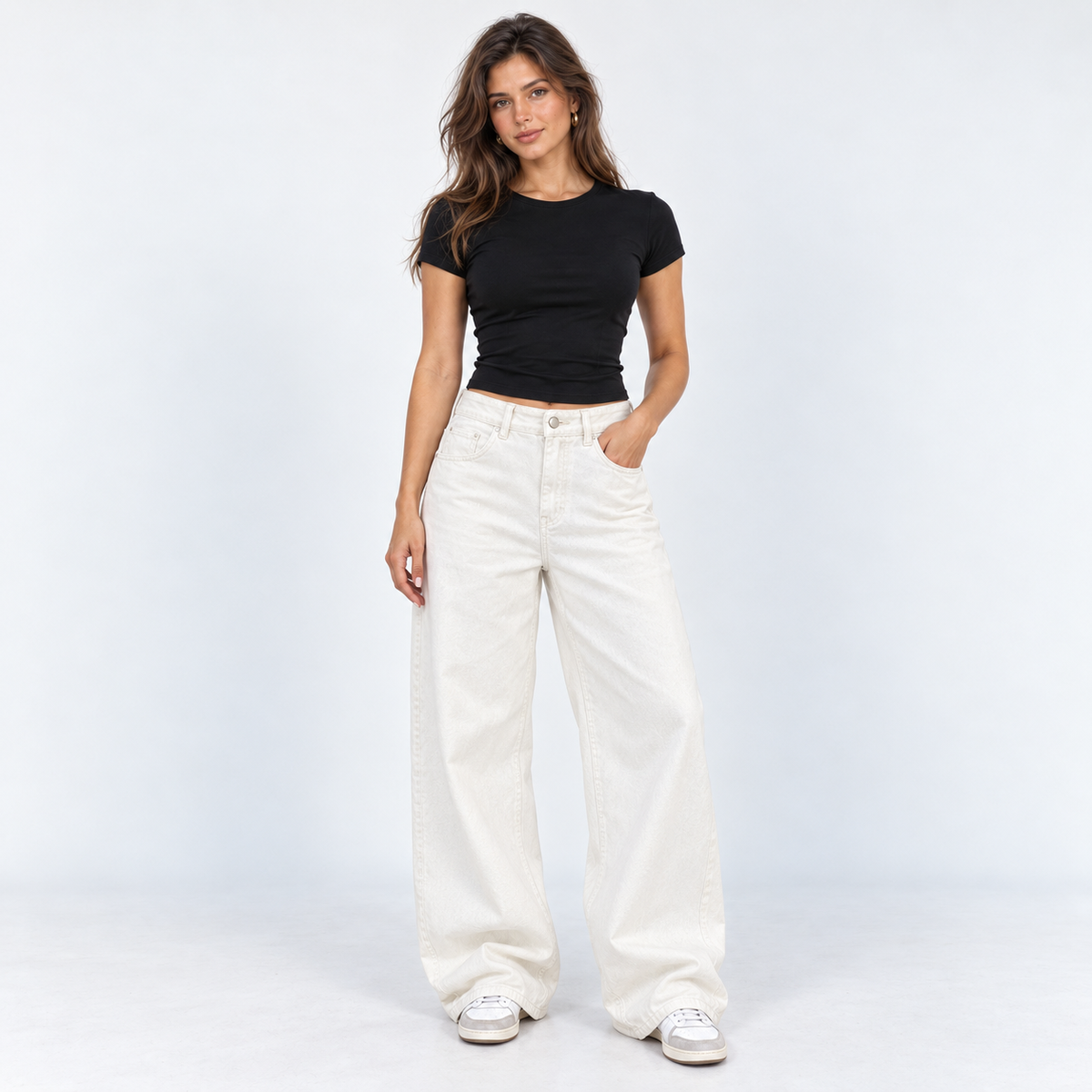 Wide-Leg Ecru Jeans — Ecru — front view