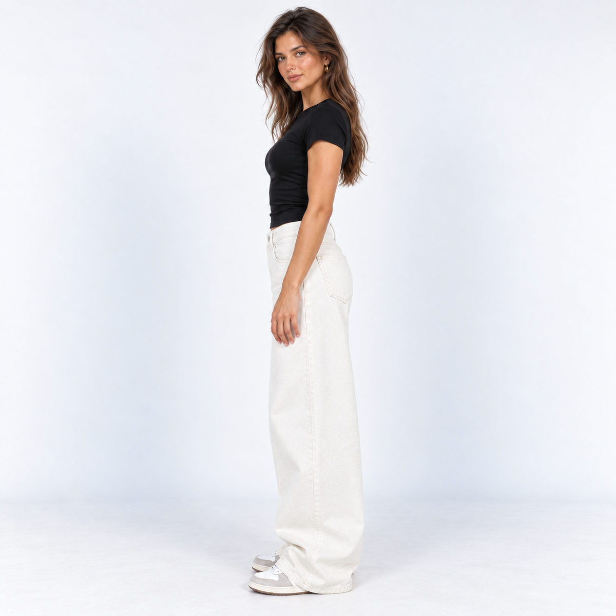 Wide-Leg Ecru Jeans — Ecru — side view