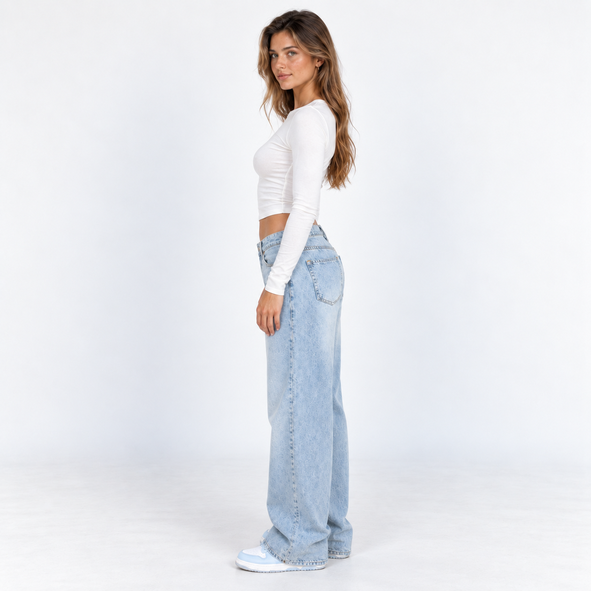 Light-Wash Low-Rise Jeans — Blue — side view