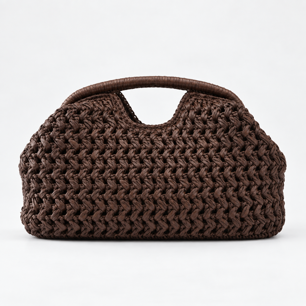 Woven Frame Clutch — Brown — front view