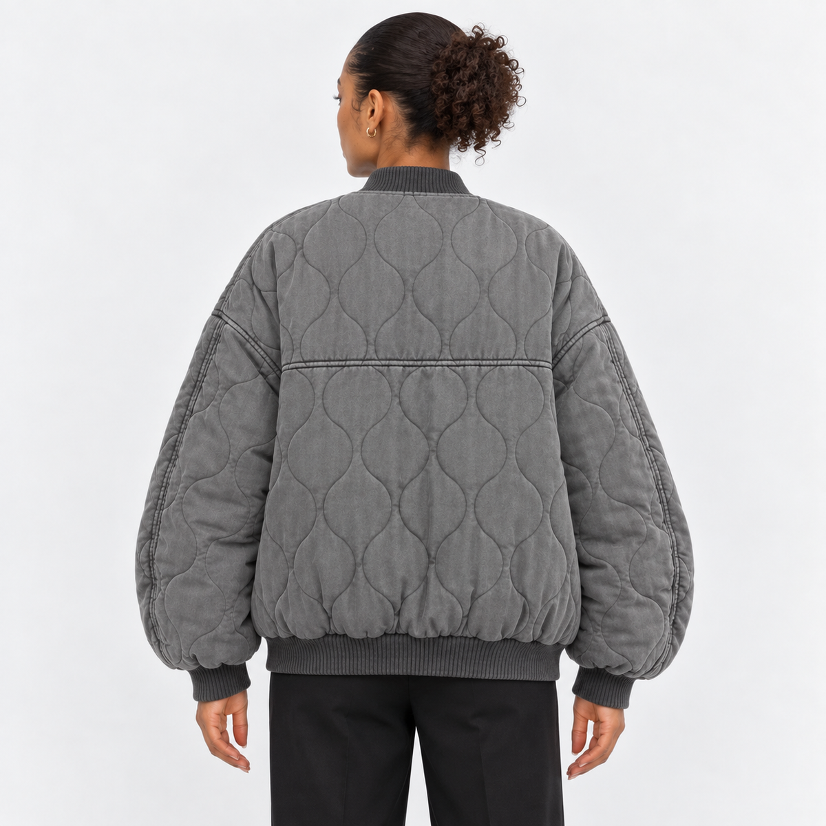 Women's Wave-Quilted Bomber Jacket – back view