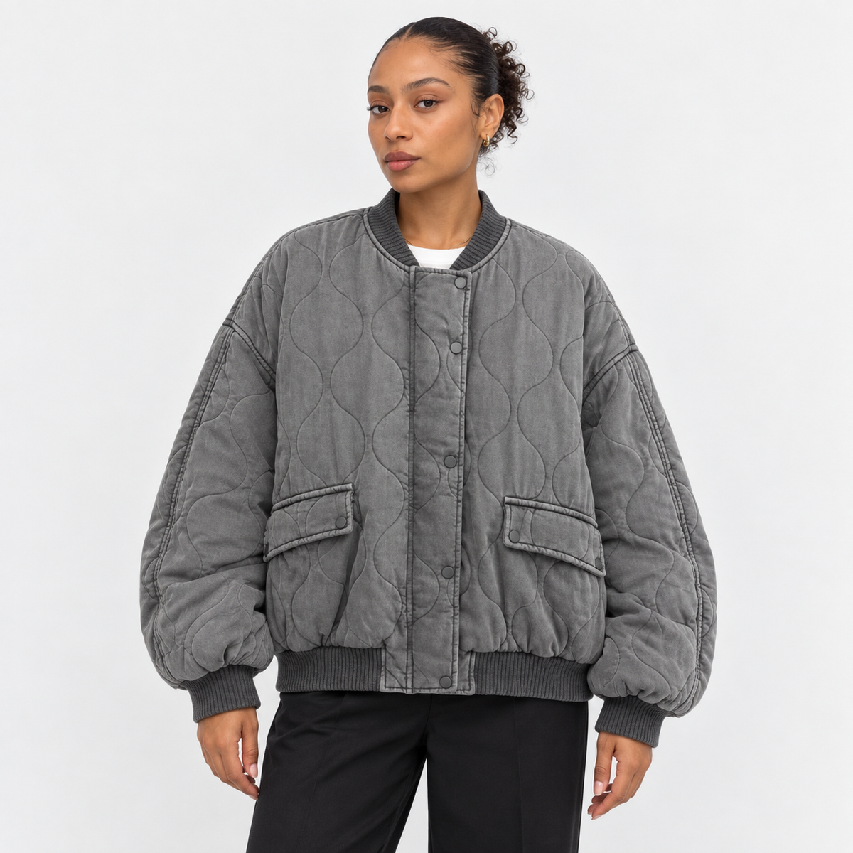 Women's Wave-Quilted Bomber Jacket – front view