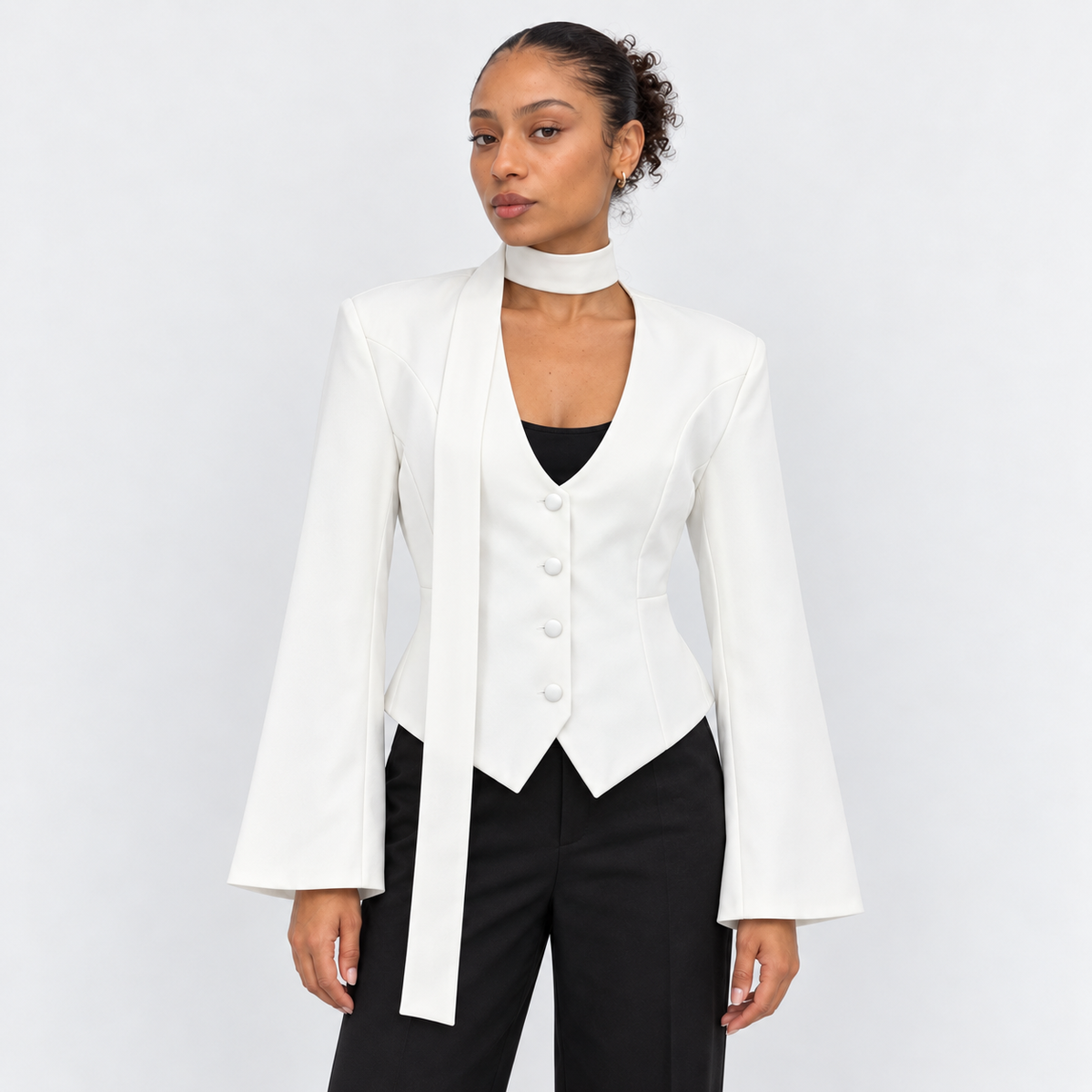 Women's Scarf-Detail Tailored Jacket in white – front view
