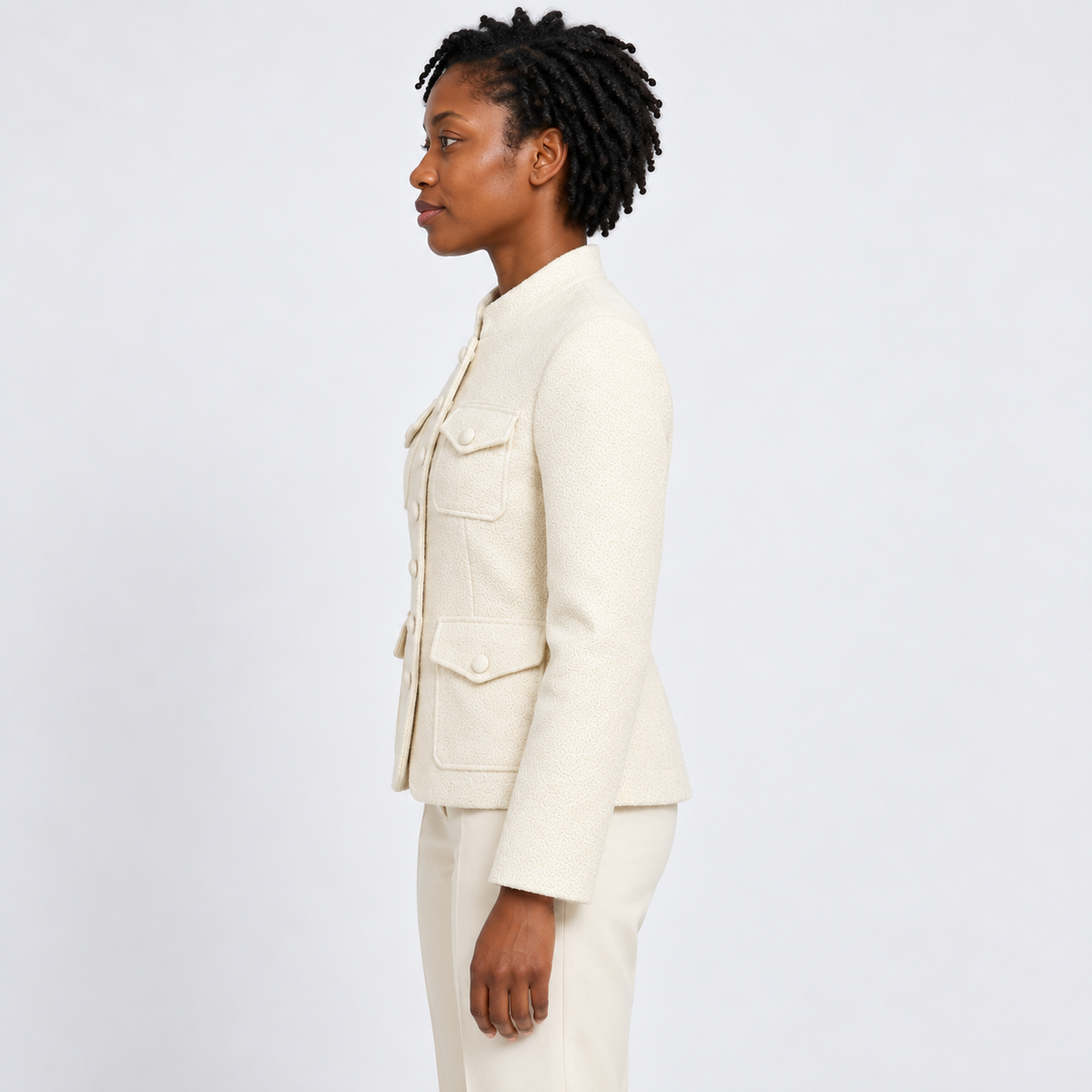 Women's Cream Stand-Collar Pocket Jacket – side view