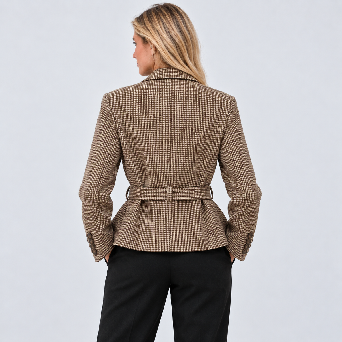 Women's Belted Houndstooth Blazer – back view