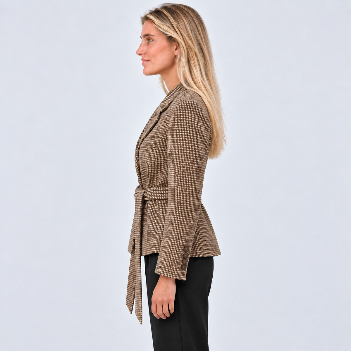Women's Belted Houndstooth Blazer – side view