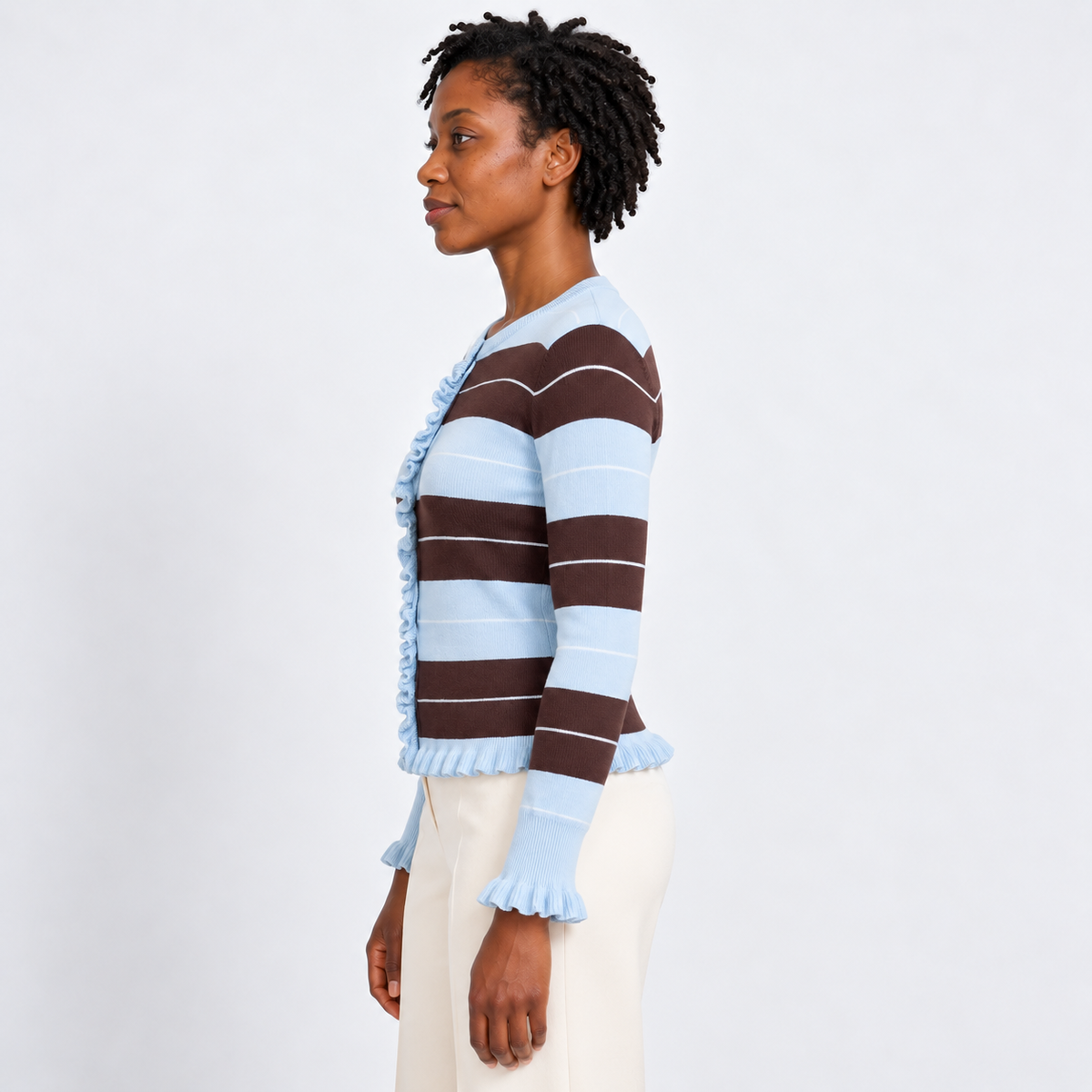 Women's Ruffle-Trim Striped Knit Top – side view