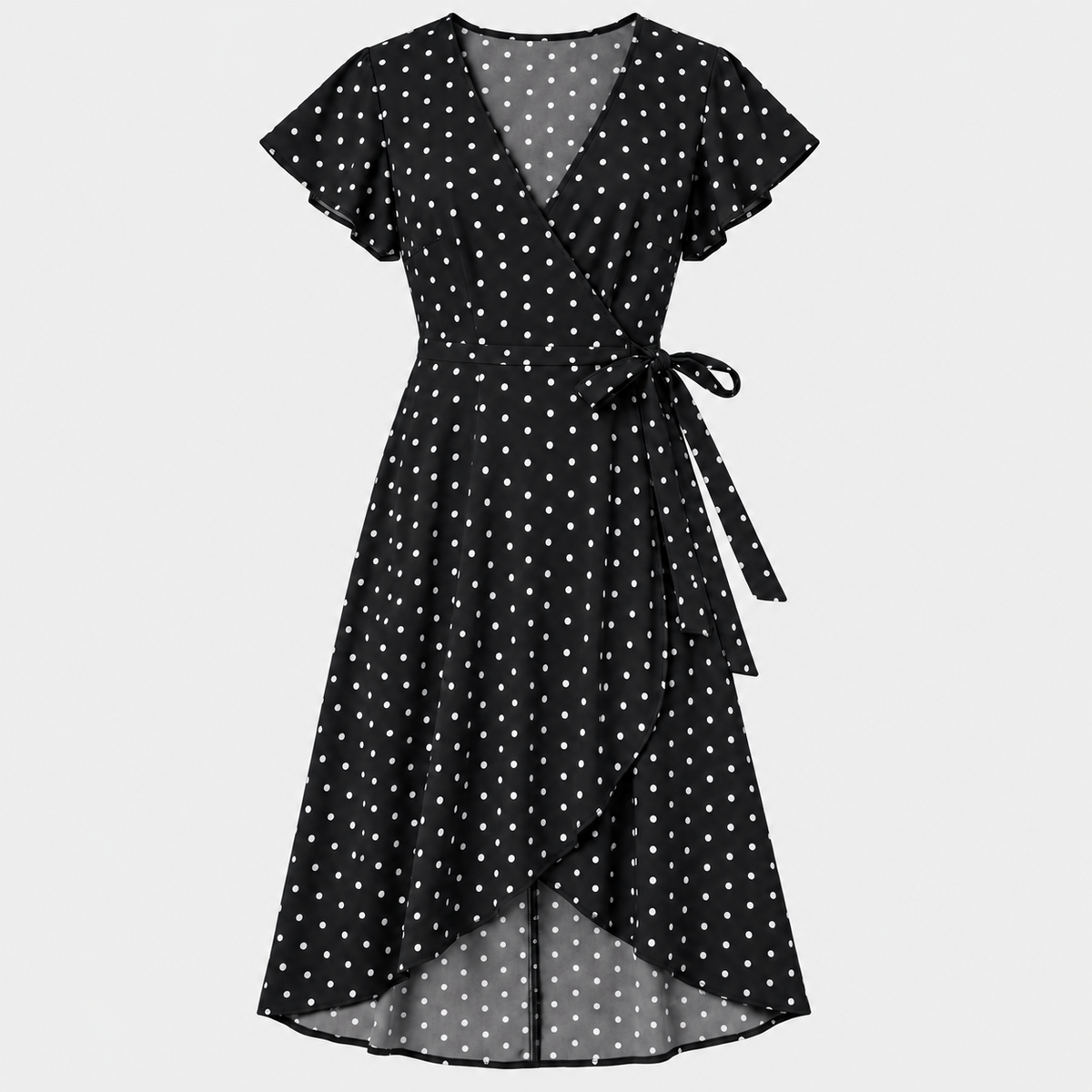 Womens Polka Dot Wrap Midi Dress