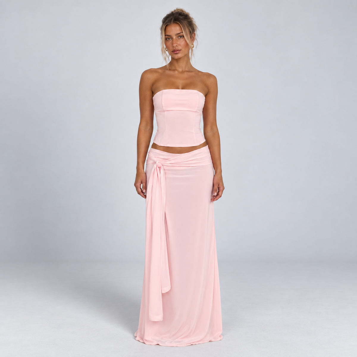 Women's Strapless Corset Top & Wrap Maxi Skirt Set