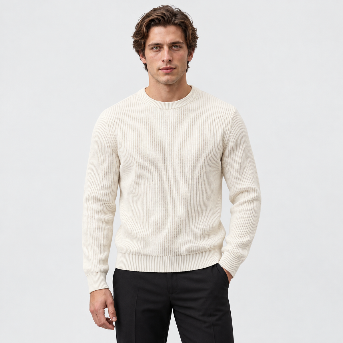 Mens Ribbed Knit - Crew Neck Pullover