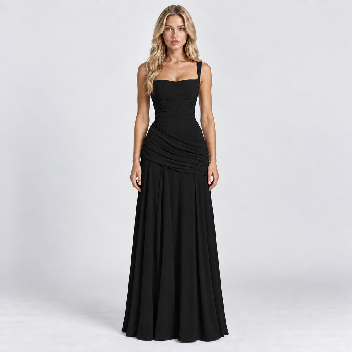 Women's Ruched Chiffon Maxi Dress